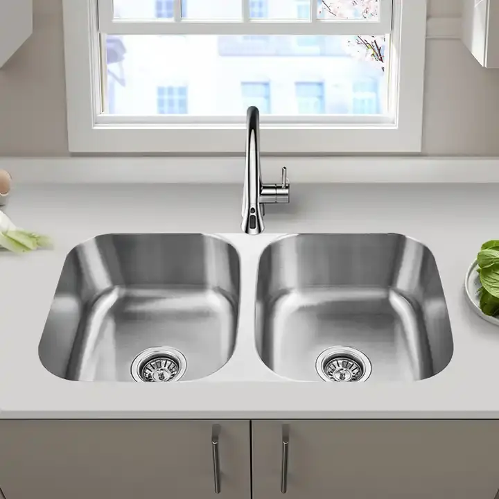 Processo Undermount Fine Drawing Grande Aço Inoxidável Double Bowl Kitchen Sinks