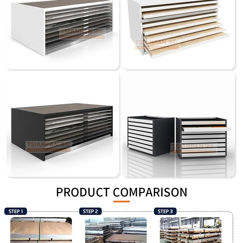 New design hardboard granite artificial stone natural stone exhibition hall metal single row sample drawer tile display racks
