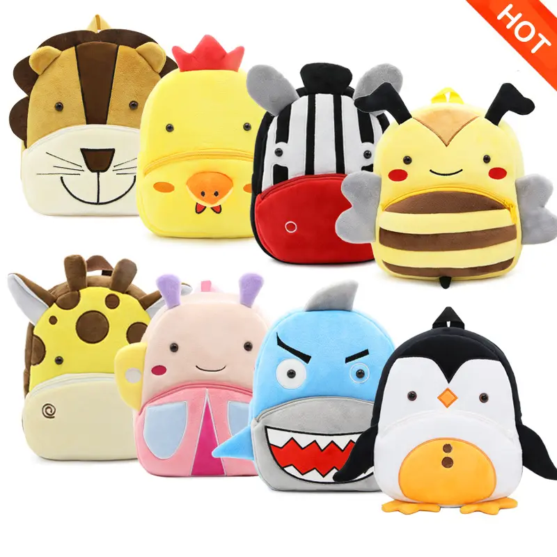 Cute zoo cartoon plush bag for children's outings backpack lightweight kindergarten backpack schoolbag wholesale