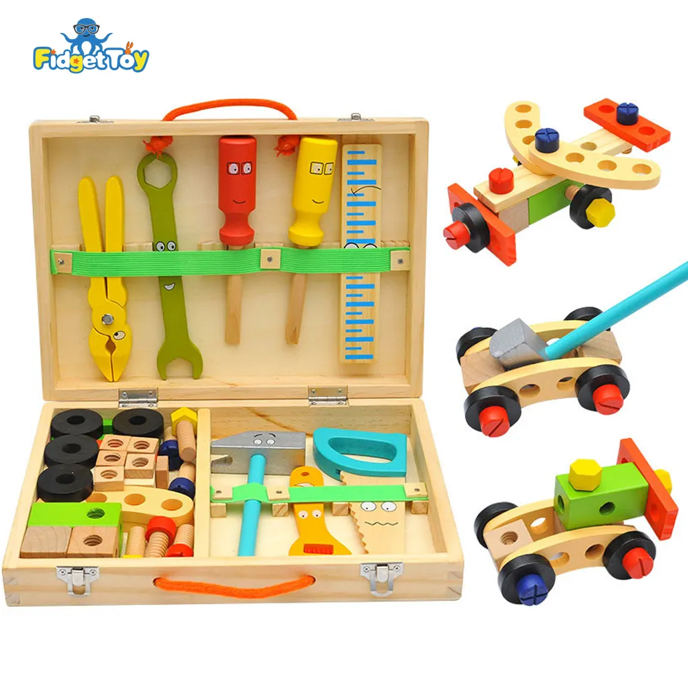 Набор инструментов для детей Одежда для мальчиков и девочек ясельного возраста с изображением От 3 до 7 лет, в комплекте с набором инструментов для детей 33 шт. Развивающие игрушки DIY строительные игрушки с деревянный ящик для инструментов