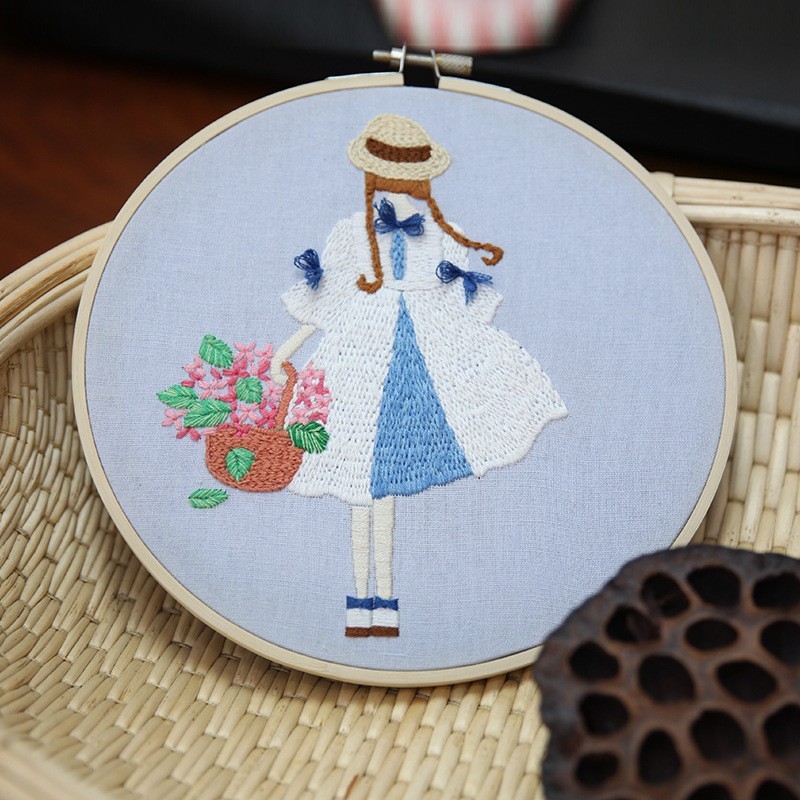 Art mural - fille avec un panier de fleurs