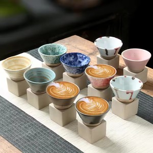 Wholesale Japanese Coarse Pottery Vintage Espresso Coffee Mug 100ml Creative Funnel Shape Ceramic <strong>Cup</strong> With Base - Product Image 2