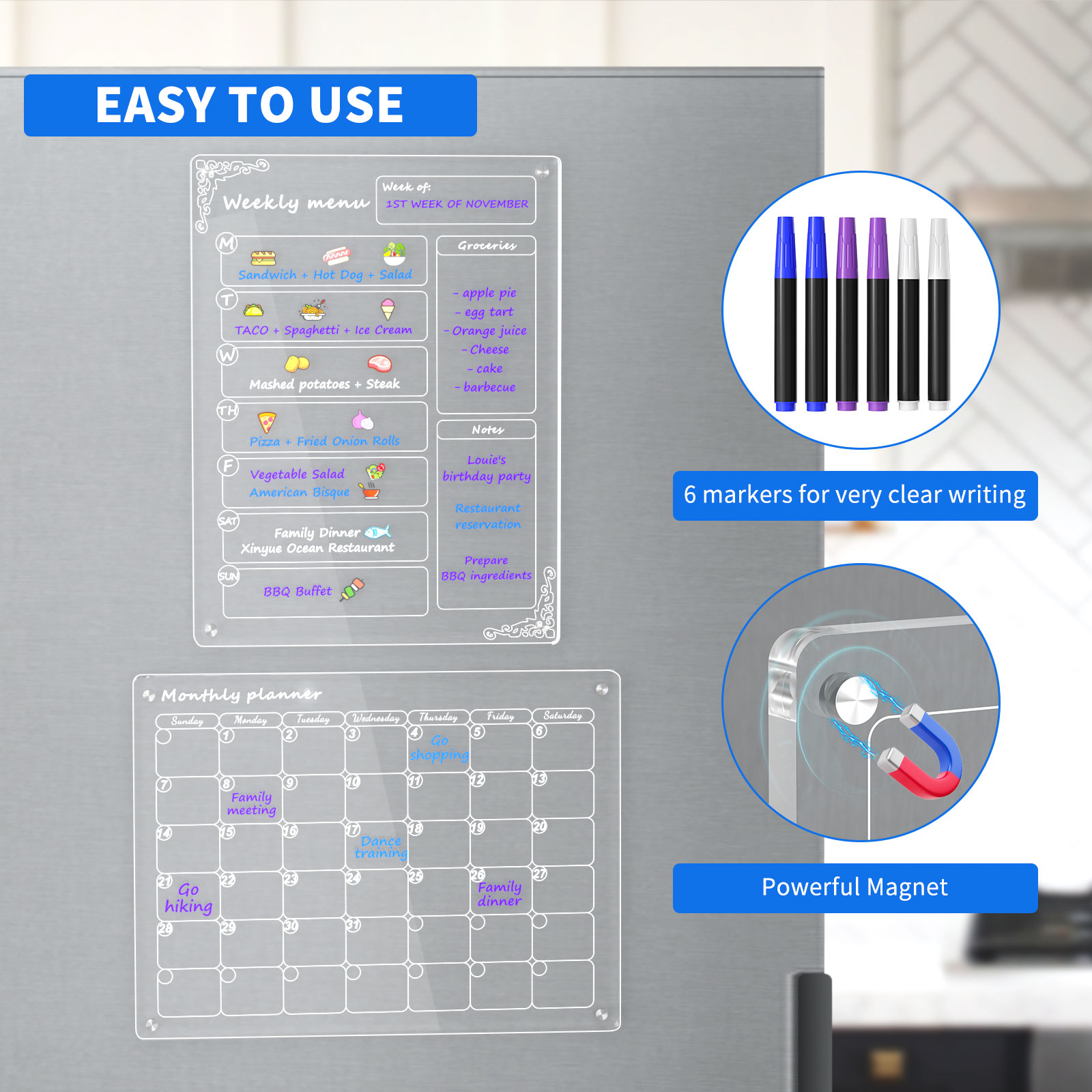 Tableau de menu + Calendrier mensuel
