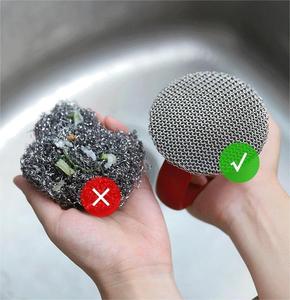 圆形不锈钢密网刮刀刷餐具清洁器，带防滑硅胶手柄洗涤器刷 - Product Image 2