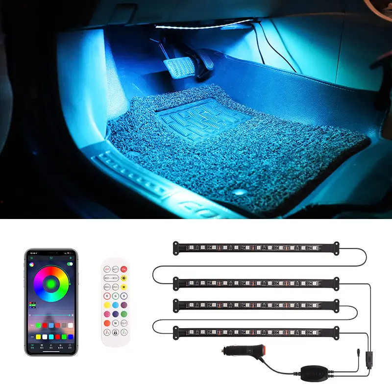 مصابيح سيارة داخلية ذكية مع تطبيق تحكم RGB مصابيح سيارة داخلية مع وضع DIY ووضع الموسيقى مصابيح سيارة LED للكريسماس