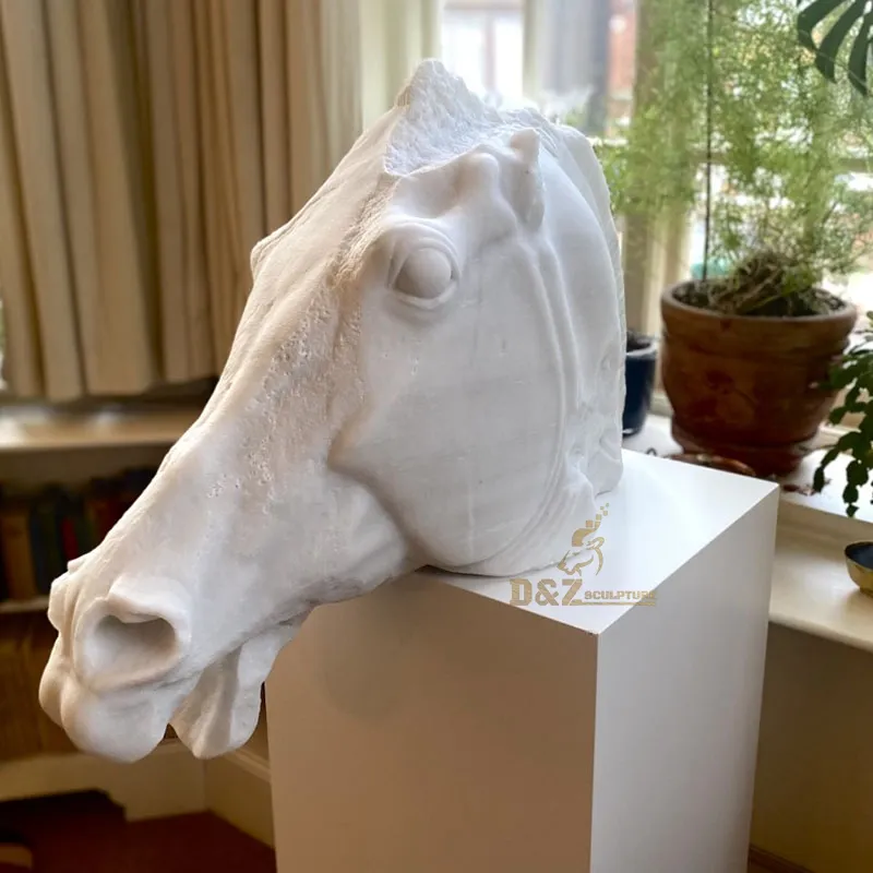 Estatua de cabeza de caballo de mármol blanco natural de tamaño natural para decoración del hogar