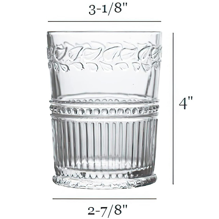 Wholesale Stocked Pressed Thick Retro Embossed Drinking Glass Cups for Kitchen Daily Use