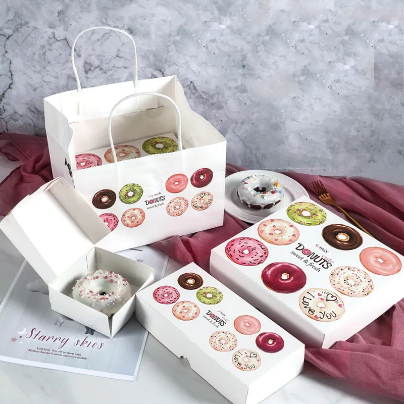 OMT Custom Logo Printed Design Paper Card Cake Dessert Doughnut Donut Packaging Food Grade Eco Take Away Boxes For Bakery shop