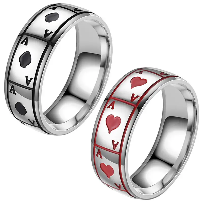New Fashion A Of Spades Hearts coppia coppia anello titanio acciaio inossidabile carte da gioco magiche coppia gioielli di moda anelli regalo