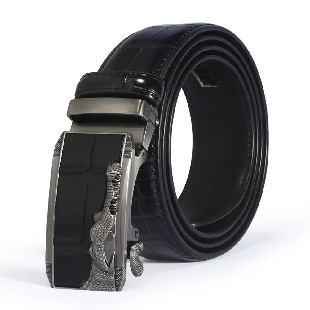 Cinturon-Cinturón de aleación para Hombre, con hebilla automática, de cuero auténtico, de lujo