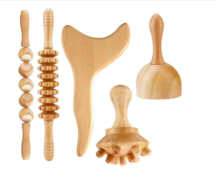 Paleta de madera para masaje, rodillo de Guasha anticelulítico, conjunto de madera Natural, herramientas de terapia corporal
