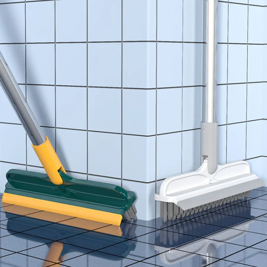Topwill banyo karo Scrubber temizleme fırçası 2 In 1 sert kıl fırça kazıyıcı ile kat tahta fırçası uzun saplı