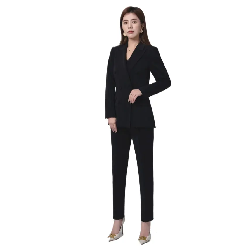 Professional Women s Suit Ensemble Trendy Deep VNeck 2 Piece Set for Business Meetings and Work
