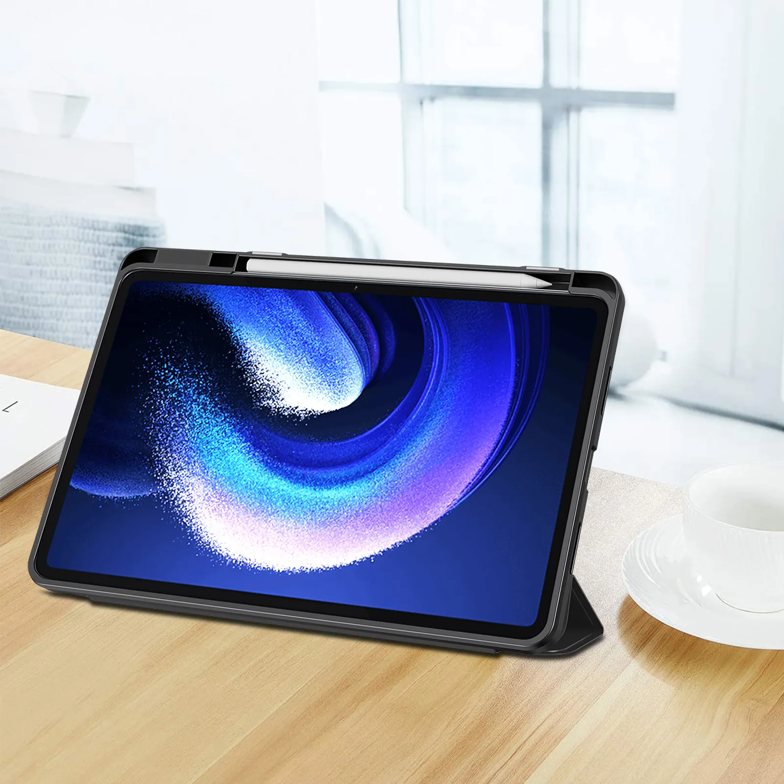 Net-kılıf üç katlı standı ince işık Tablet kılıfı için Xiaomi Pad 6 / 6 Pro TPU deri darbeye akıllı kılıf kalem yuvası ile