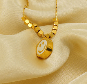 Instagram Style 18 <strong>K</strong> <strong>Small</strong> square Sugar Necklace in Europe and America Designed Smiling Face Pendant for Women - Product Image 5