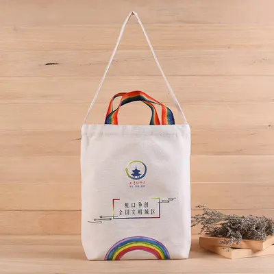 100% organic cotton canvas tote mesh recycle bag long handle