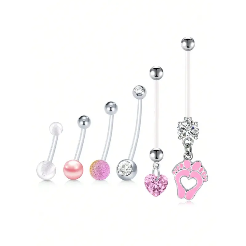 5-6 pz/set 14G flessibile acrilico chiaro gravidanza anello ombelico personalizzato ciondolo gravidanza gravidanza maternità anelli pancia 14-38mm