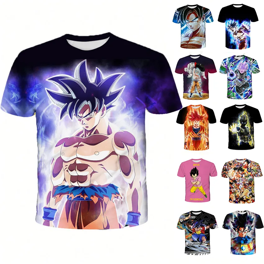 Camiseta de Goku para hombre, prenda de vestir, con estampado 3D de dibujos animados, con diseño personalizado de Anime, camiseta de sublimación de tinte completo, a la moda, muestra gratis