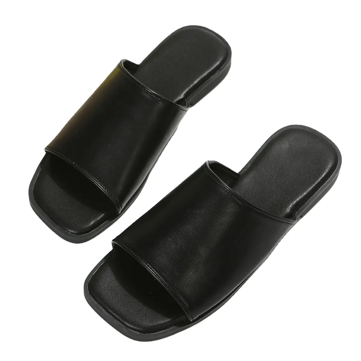 Sandalias planas de PU para todo tipo de clima para mujer con diseño de dedos descubiertos Zapatillas deslizantes de moda para el hogar Piscina Playa