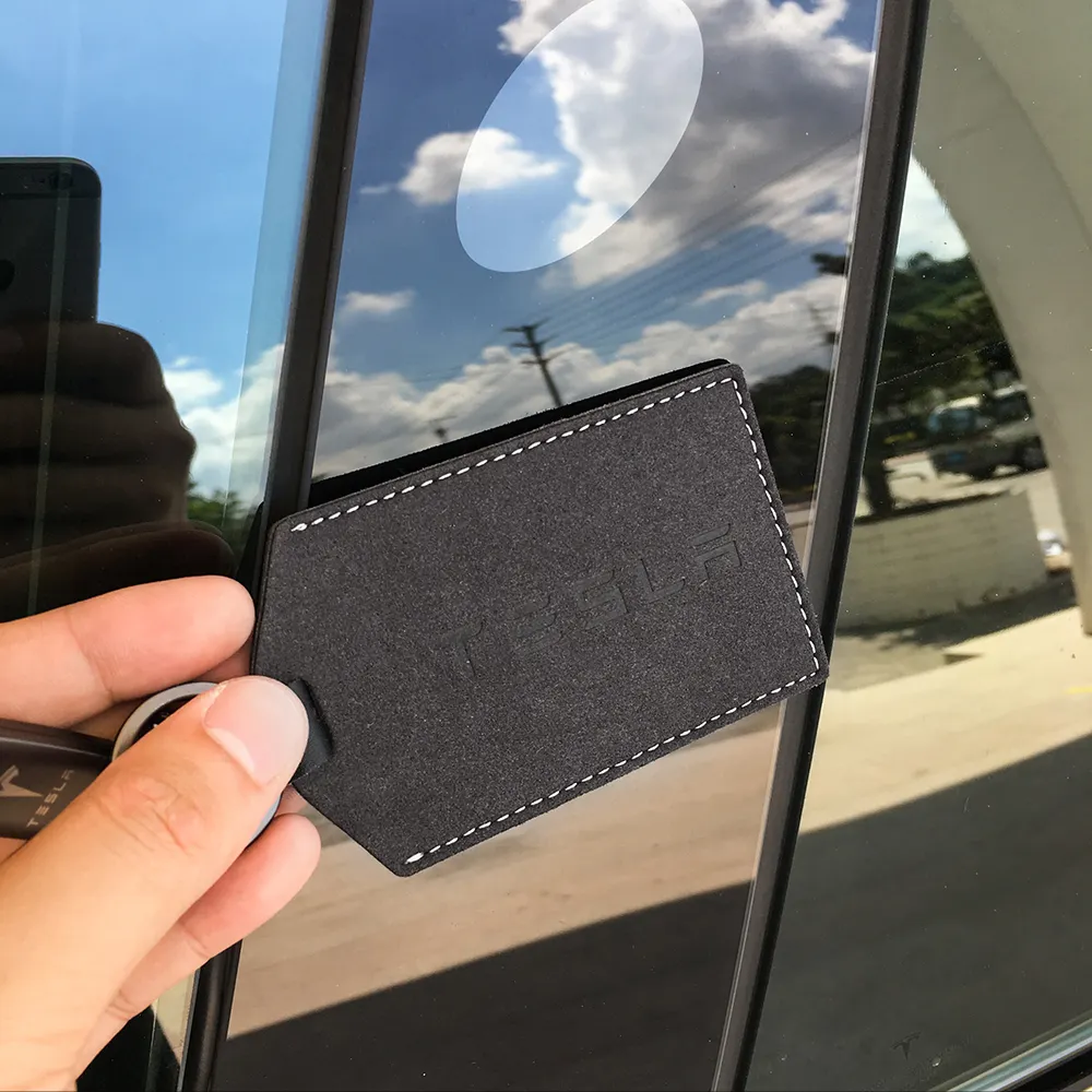 Alcantara-Funda de cuero para tarjetas Tesla modelo 3 Y, funda para tarjetas, accesorios para coche