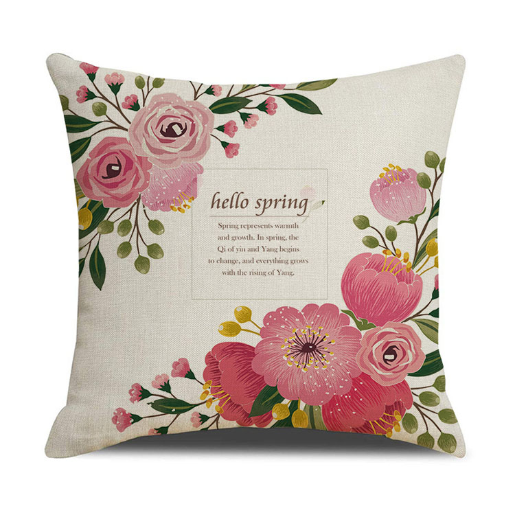 Rustic Linen Pillow Cover Flower Printed Car Sofa Bed Cushion Cover Hand-painted Simple Cushion Pillow Cover