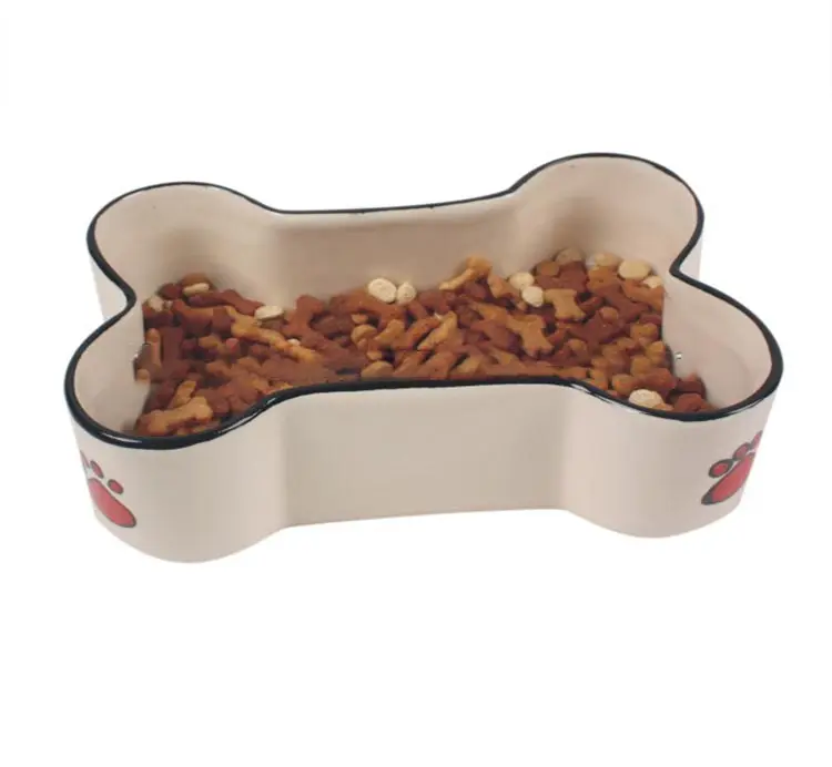 Cuencos de comida con forma de hueso para perros, alimentadores de cerámica con logotipo personalizado, venta al por mayor
