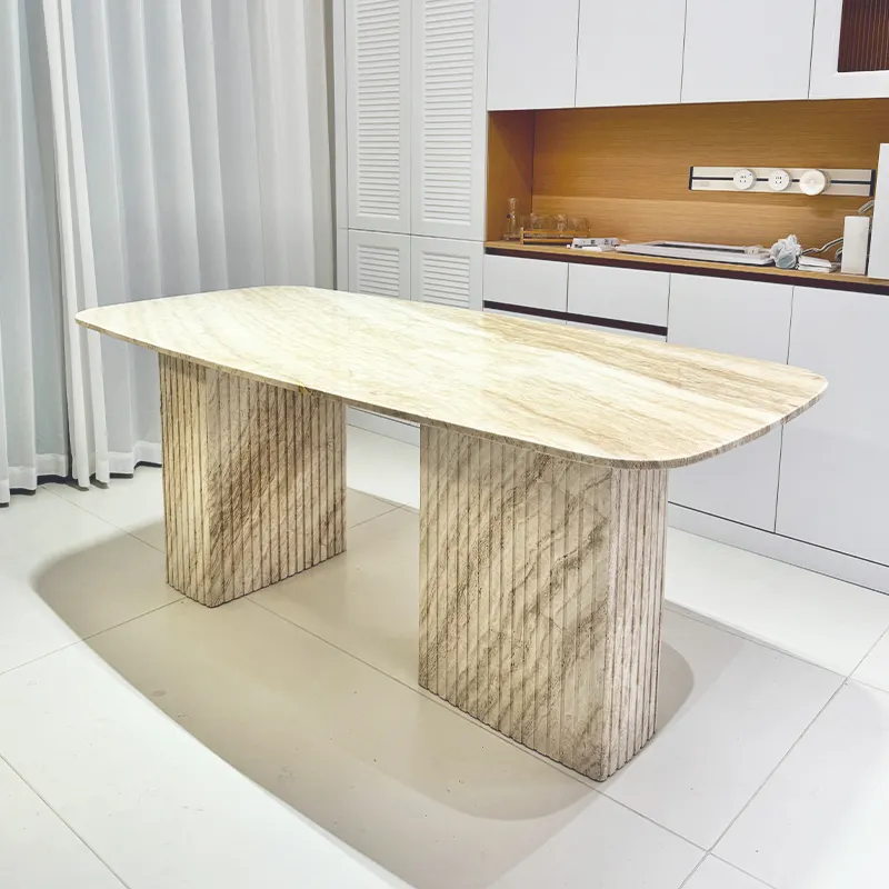 Qualité d'usine garantie travertin de luxe moderne haut de gamme table à manger moderne table à manger en marbre pour restaurants