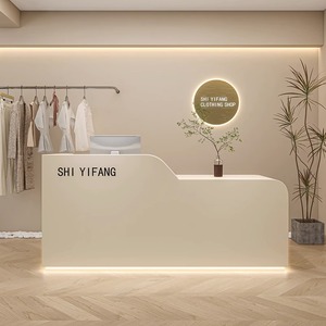 Bàn tiếp tân gỗ tối giản hiện đại với thiết kế bằng đá cẩm thạch sọc vàng có thể tùy chỉnh nội thất văn phòng thương mại - Product Image 2