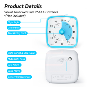 Yunbaoit 60 Study Minute Visual Timer mit Nachtlicht Kid Desk Countdown Timer Klassen zimmer Home Kitchen Office Visual Timer - Product Image 5
