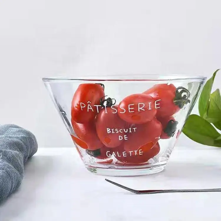 Cuenco de vidrio de grado alimenticio, tazón grande personalizado, transparente, para fruta, ensalada