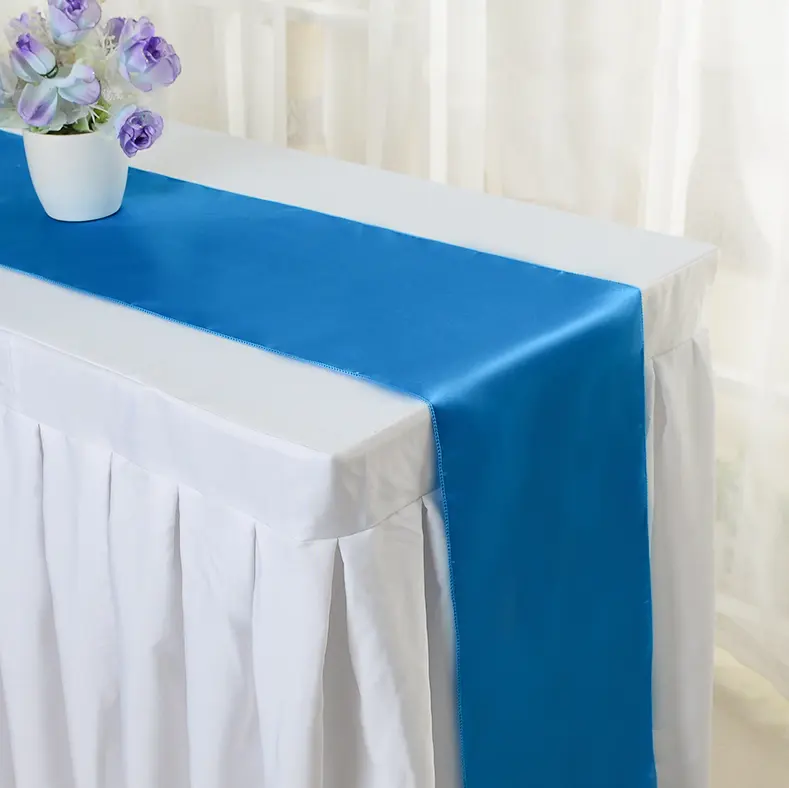 Bán Buôn Nhà Hàng Trang Trí Đám Cưới Tiệc Satin Bảng Runner Sky Blue Bảng Runner Cho Bàn Hình Chữ Nhật