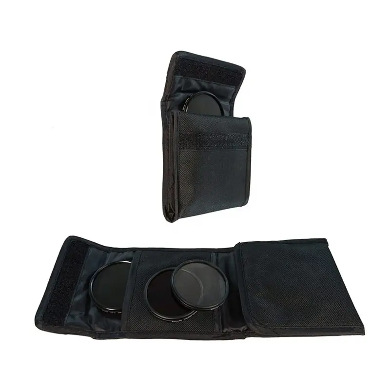 गद्देदार foldable 3 जेब आयोजक बटुआ-शैली फिल्टर प्रकरण पाउच बैग परिपत्र फिल्टर के साथ संगत