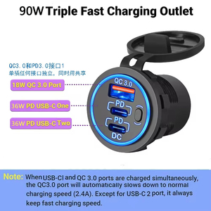 Factory Direct Sale 12V USB Outlet Wire USB Charger <strong>Multi</strong> Port, Dual PD3.0 USB C and Quick Charge3.0 <strong>with</strong> Power <strong>Switch</strong> - Product Image 2
