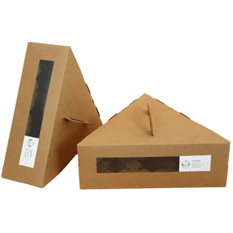 Embalaje de caja pequeña de papel Kraft personalizado con inserto para sándwich, pastel, galleta, caja de paquete de papel para llevar con ventana transparente