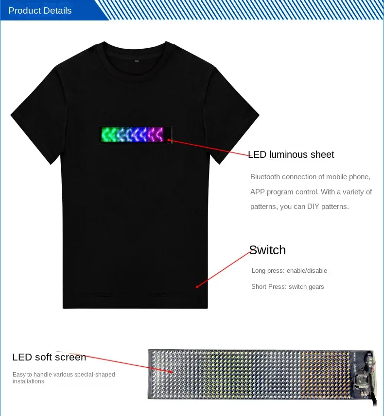 2021 여름 새로운 크로스-보더 Led 빛나는 옷 빛나는 디스코 점프 멋진 남자의 반팔 티셔츠