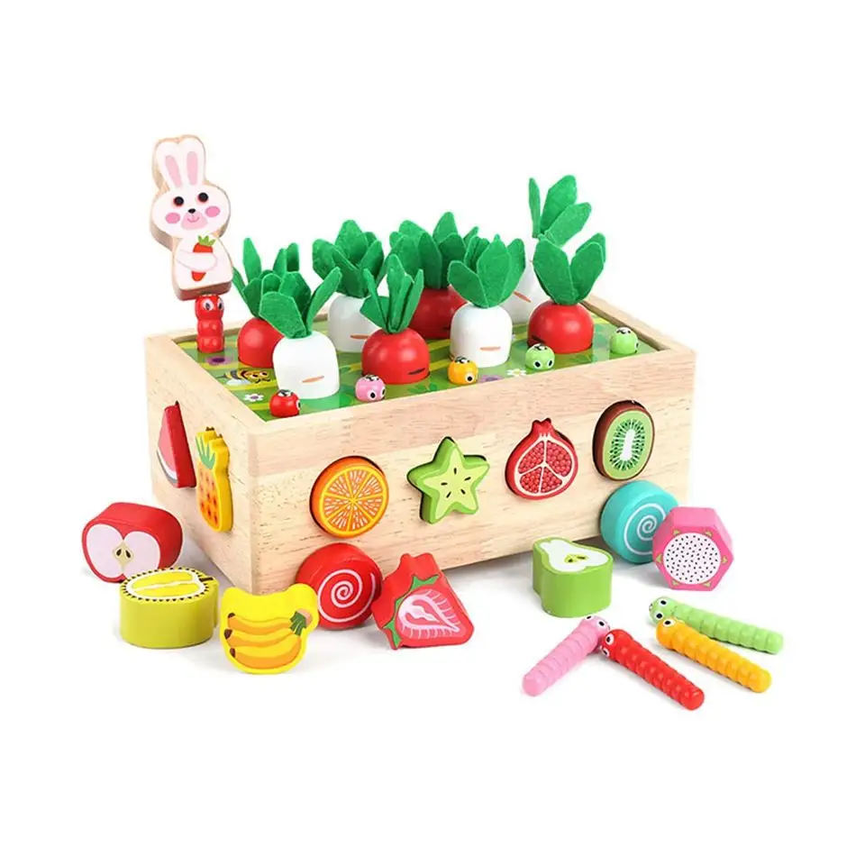 Allogogo niños lindo madera granja frutas y verduras juguete educativo Montessori juguete para niños lindo diseño de dibujos animados