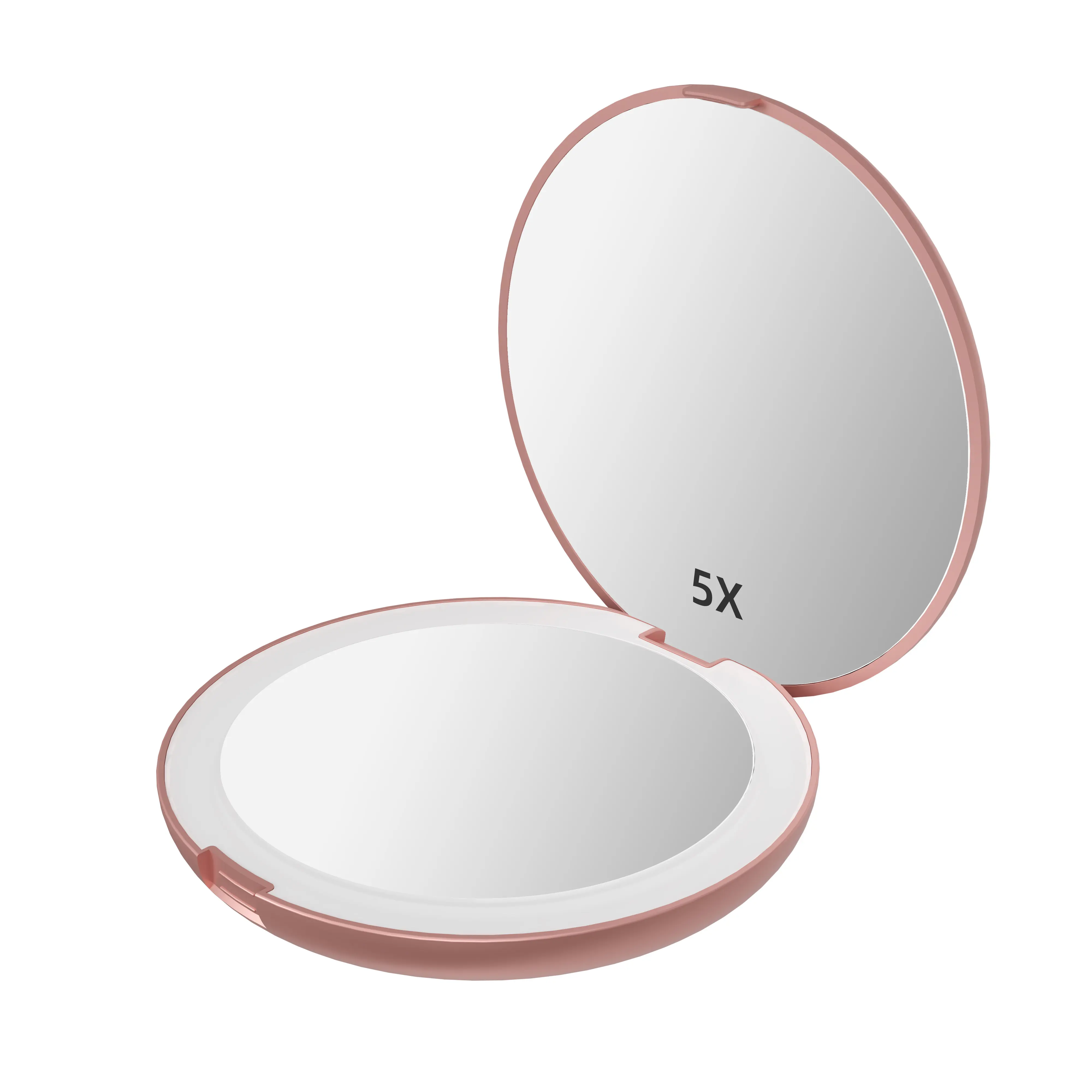 Miroir portable compact de poche avec lumière LED pour le maquillage miroir de voyage de beauté avec logo personnalisé en or rose