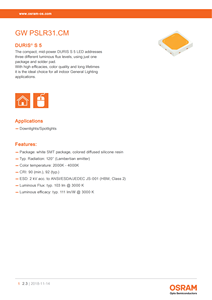 AMS-OSRAM ชิป3030 6V 1W GW PSLR31.CM CRI:90ชิปไฟ LED สีขาว - Product Image 2