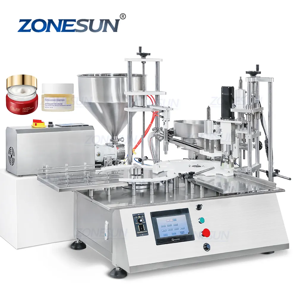 ZONESUN ZS-AFC19 automatische Rotor pumpe Kosmetische Cremes albe Füll kappe Maschine Augen creme Paste Füll ausrüstung