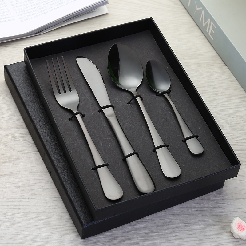 Black knife fork spoon 4-piece gift box