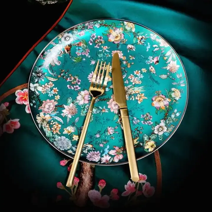 Jingdezhen 72 pièces de vaisselle en céramique couleur émail ensembles ménage fleur assiette bol porcelaine vaisselle avec boîte-cadeau