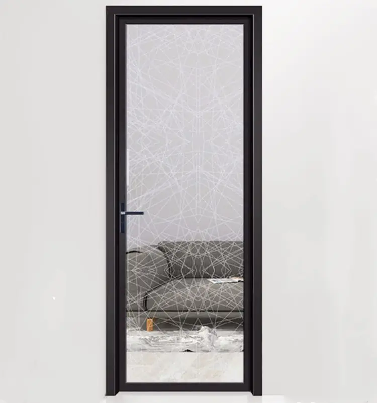 İç tek bölmesi alüminyum döner kapı, basit tasarım ses geçirmez buzlu cam yatak odası kapısı