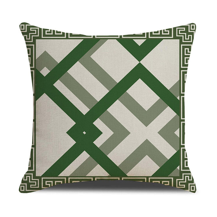 Luxury Style Green Linen Sofa Pillowcase Dark Green Geometric Pattern Pillowcase Bedside Decoration Cushion Cover