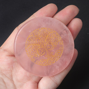 55MM Natural Quartz Plate Chakra Creative Disc Engraved <strong>Symbol</strong> of <strong>Tree</strong> of Life Moon and Stars Rose Crystal Energy Disc - Product Image 2