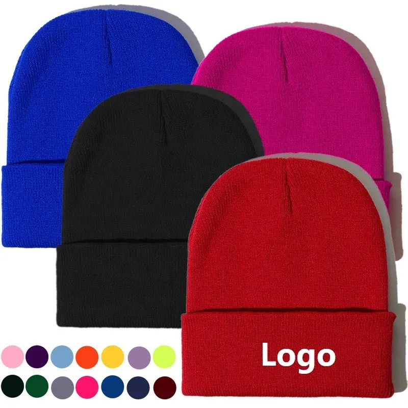 Ricamo personalizzato Logo risvolto teschio vuoto berretto lavorato a maglia berretto berretto Unisex lavorato a maglia cappello invernale berretto stampato personalizzato per uomo e donna