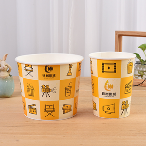 Özel kağıt gıda kovaları, kağıt kızarmış tavuk kovaları ile kapak, 32oz 64oz 85oz 170oz tek kullanımlık kağıt kovaları gıda ambalajı için