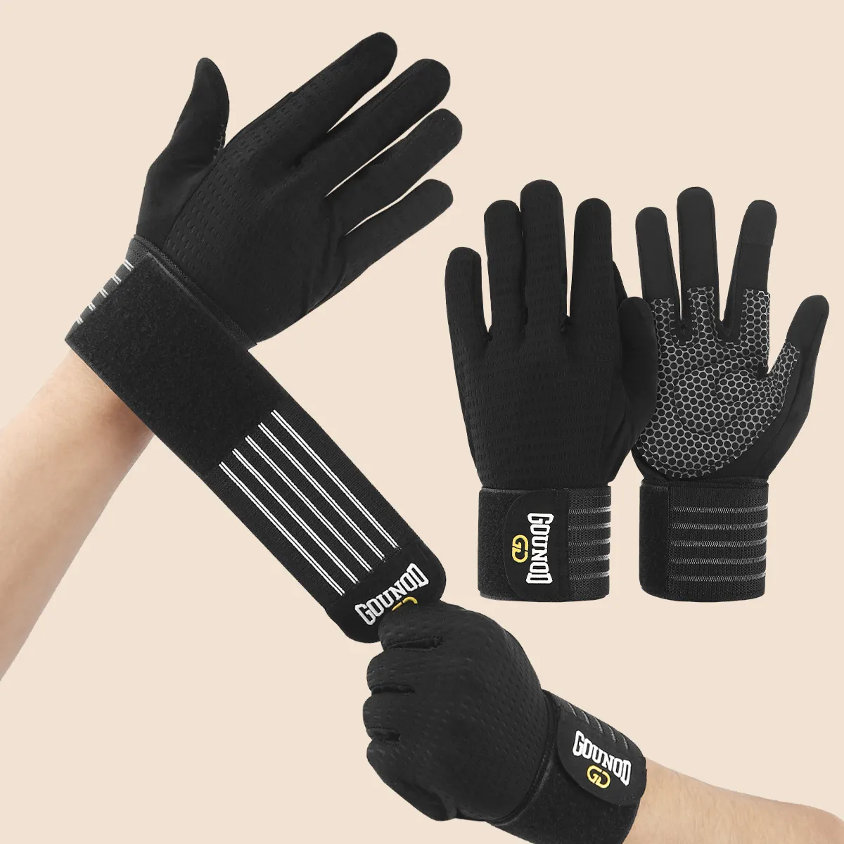 Gants personnalisés d'haltérophilie à doigts complets pour hommes vélo musculation entraînement avec bandes de poignet gants de Fitness de gymnastique