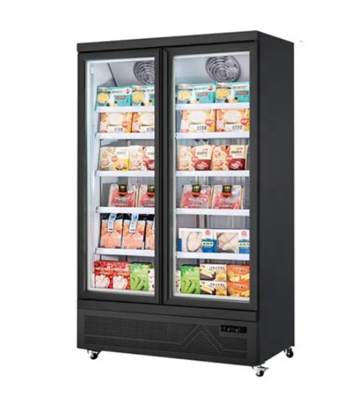Upright Beverage Ice cream display freezer Refrigerator fridge with 2 glass doors