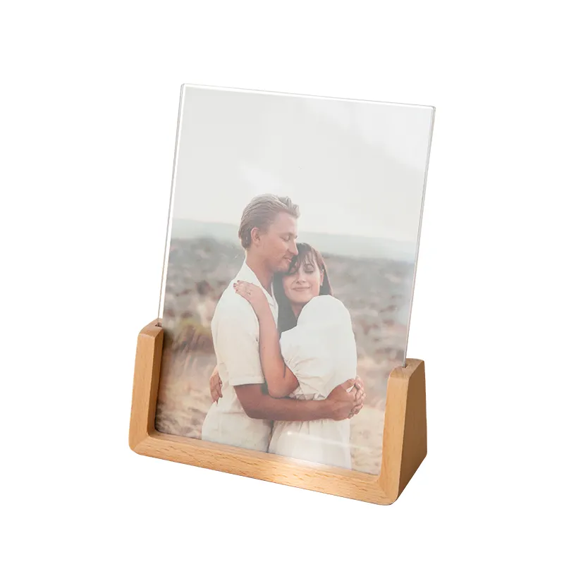 Hot selling acrylic photo frame is suitable for home office to place plexiglass and wooden U-shaped creative photo frame
