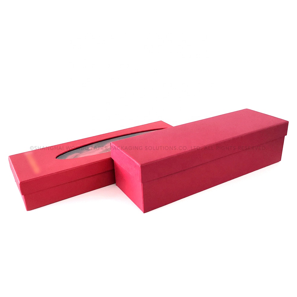 Kırmızı mat laminasyon geri dönüşümlü tasarım özel boyut şarap taşıyıcı hediye kutusu kapaklı üst PET şeffaf alışveriş için - Product Image 3